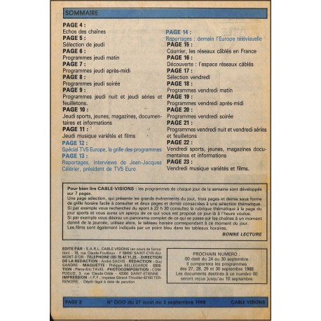 CABLE VISIONS |Premier Numéro