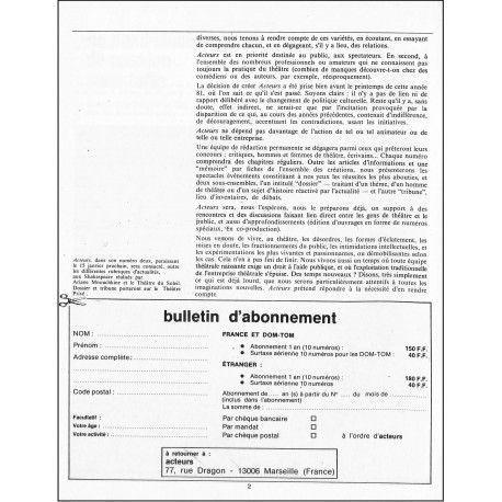 Théâtre acteurs |Premier Numéro