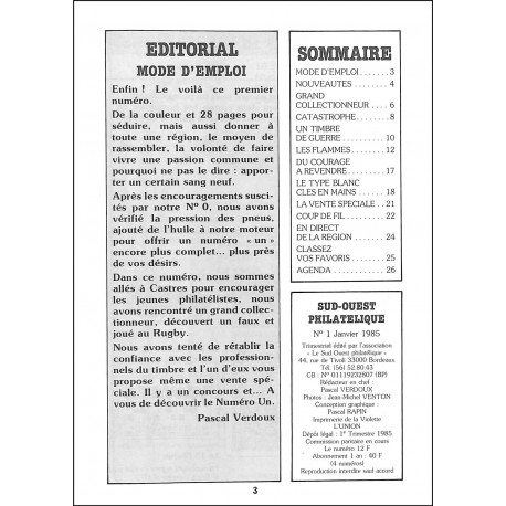 SUD-OUEST PHILATELIQUE |Premier Numéro