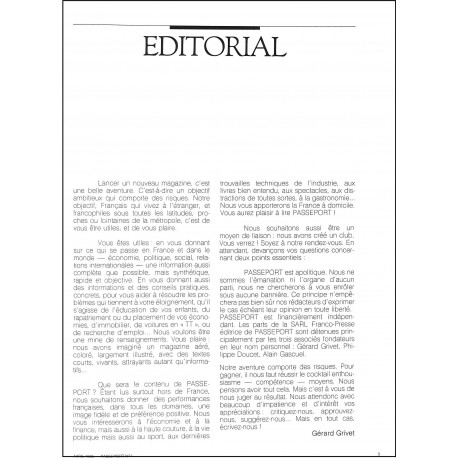 PASSEPORT |Premier Numéro