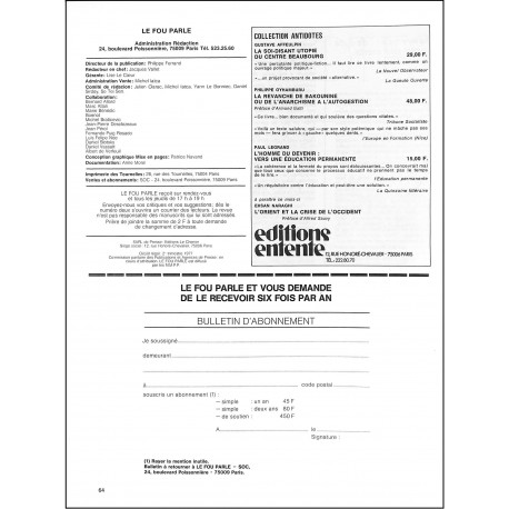 LE FOU PARLE |Premier Numéro
