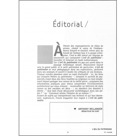 L'OEIL DU PATRIMOINE |Premier Numéro