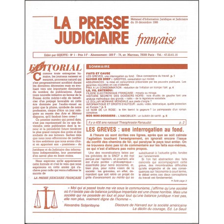 LA PRESSE JUDICIAIRE FRANÇAISE |Premier Numéro
