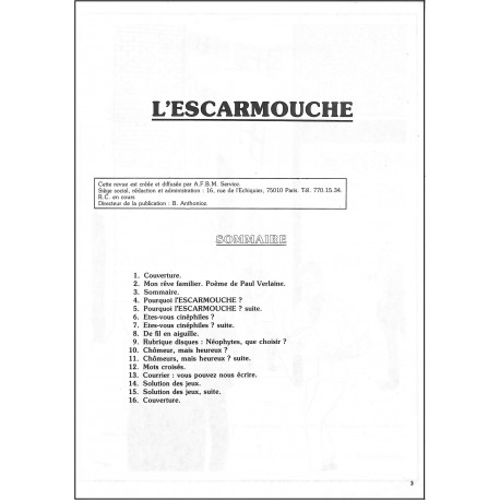 L'ESCARMOUCHE |Premier Numéro