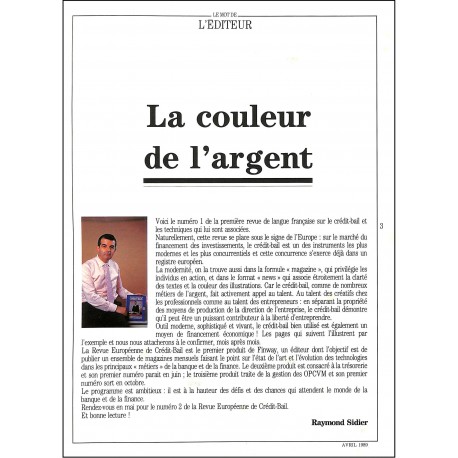 LA REVUE EUROPÉENNE DE CREDIT-BAIL |Premier Numéro