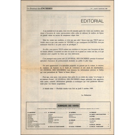 LE JOURNAL DES ENCHERES |Premier Numéro