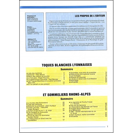 TOQUES BLANCHES LYONNAISES ET SOMMELIERS RHÔNE-ALPES |Premier Numéro