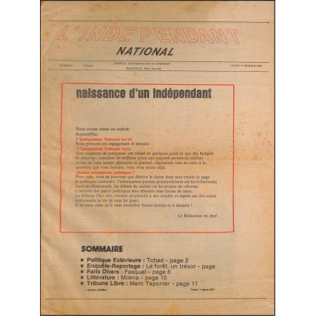 L'INDEPENDANT NATIONAL |Premier Numéro