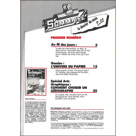 TECHNIQUES DES ARTS |Premier Numéro