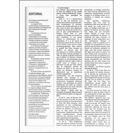 CAHIERS DU DROIT D'AUTEUR |Premier Numéro