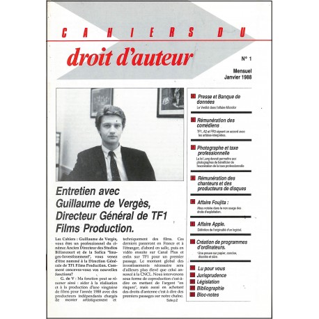 CAHIERS DU DROIT D'AUTEUR |Premier Numéro