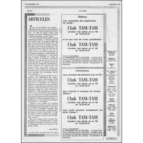 Programme FM |Premier Numéro