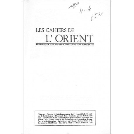 LES CAHIERS DE L'ORIENT |Premier Numéro