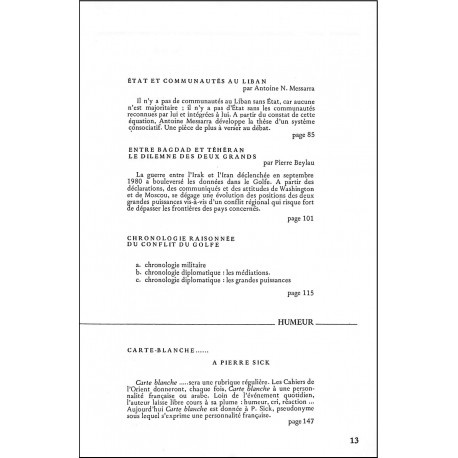 LES CAHIERS DE L'ORIENT |Premier Numéro