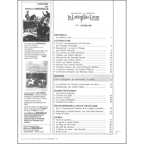 LA LETTRE DU LIVRE DE LA RADIO ET DE LA TÉLÉVISION |Premier Numéro