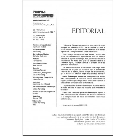 PROFILS ECONOMIQUES |Premier Numéro