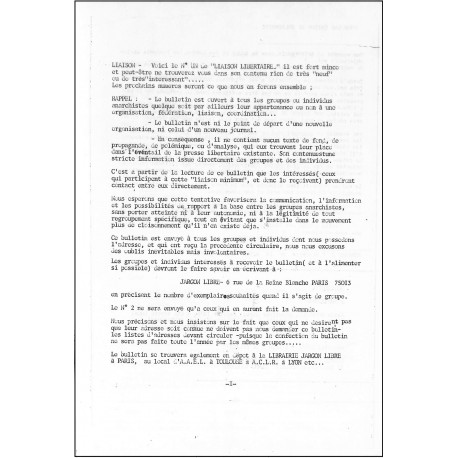 LIAISON LIBERTAIRE |Premier Numéro