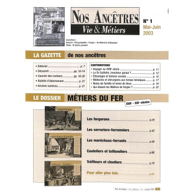 Nos Ancêtres Vie & Métiers |Premier Numéro