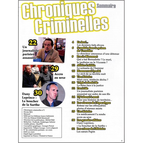 CHRONIQUES CRIMINELLES |Premier Numéro
