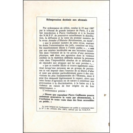 ANNALES D'HISTOIRE REVISIONNISTE |Premier Numéro