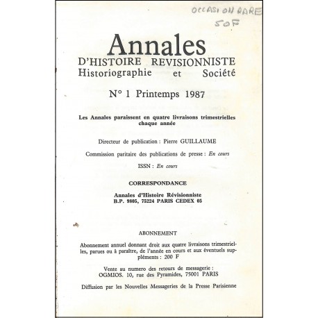 ANNALES D'HISTOIRE REVISIONNISTE |Premier Numéro