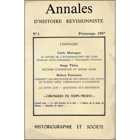 ANNALES D'HISTOIRE REVISIONNISTE |Premier Numéro