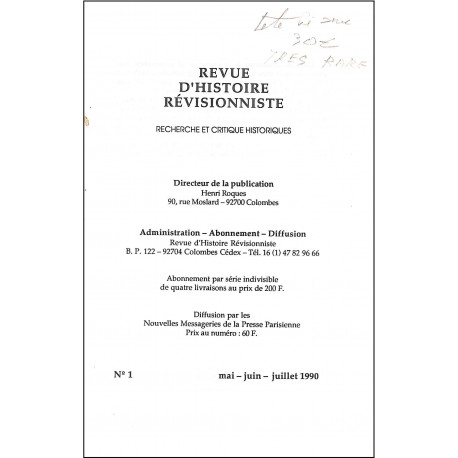 REVUE D'HISTOIRE RÉVISIONNISTE |Premier Numéro