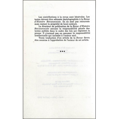 REVUE D'HISTOIRE RÉVISIONNISTE |Premier Numéro
