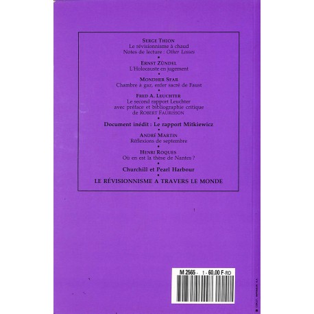 REVUE D'HISTOIRE RÉVISIONNISTE |Premier Numéro