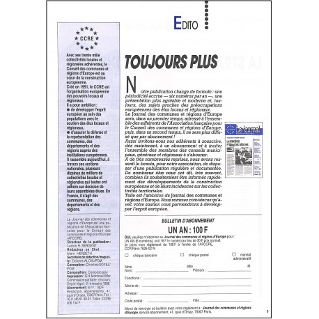 LE JOURNAL DES COMMUNES ET RÉGIONS D'EUROPE |Premier Numéro