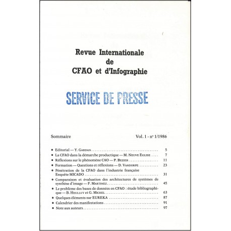 REVUE INTERNATIONALE DE CFAO ET D'INFOGRAPHIE |Premier Numéro
