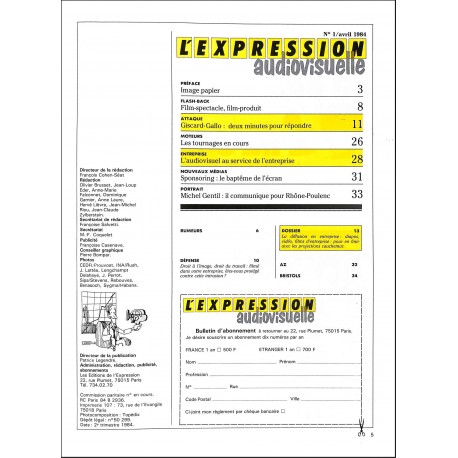 L'expression audiovisuelle |Premier Numéro