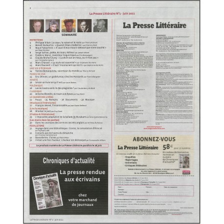 LA PRESSE LITTÉRAIRE |Premier Numéro