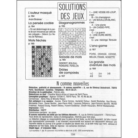 N comme nouvelles |Premier Numéro