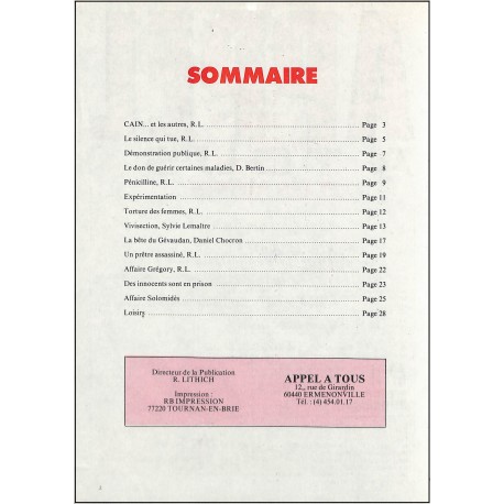 APPEL A TOUS |Premier Numéro