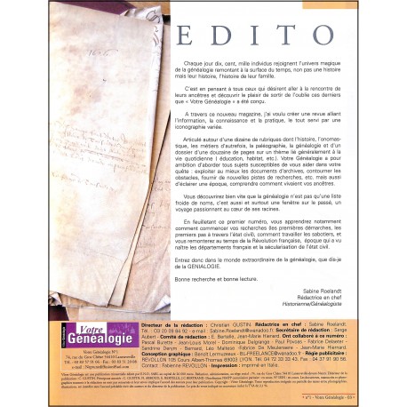 Votre Généalogie |Premier Numéro