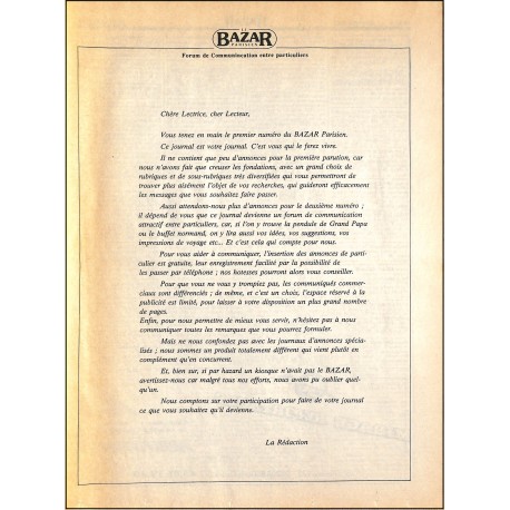 Le BAZAR Parisien |Premier Numéro