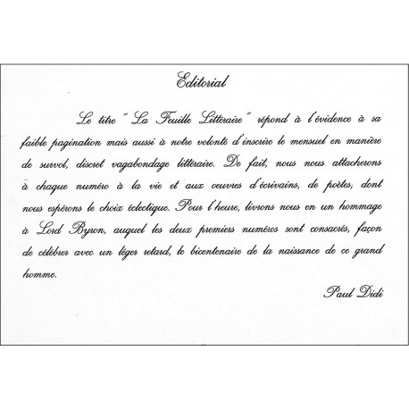 La Feuille Littéraire |Premier Numéro