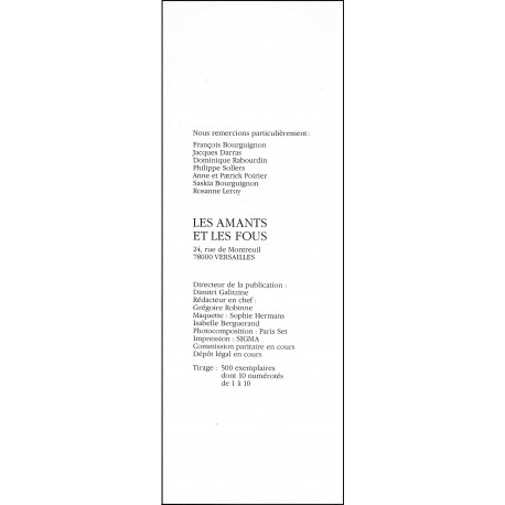 Les Amants et les Fous |Premier Numéro