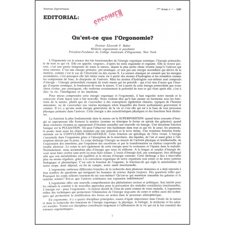 SCIENCES ORGONOMIQUES |Premier Numéro