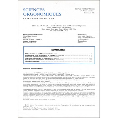 SCIENCES ORGONOMIQUES |Premier Numéro