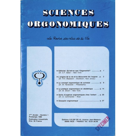 SCIENCES ORGONOMIQUES |Premier Numéro