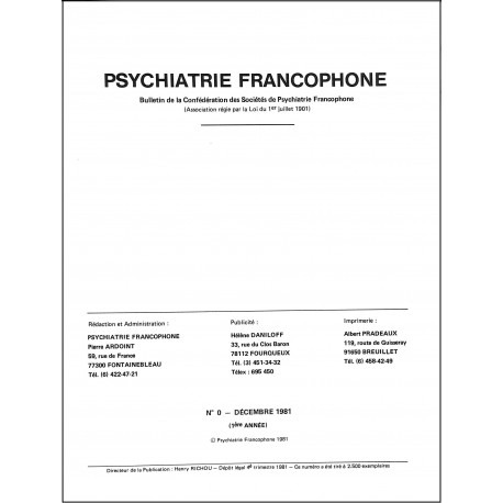 PSYCHIATRIE FRANCOPHONE |Premier Numéro