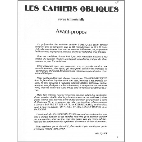 LES CAHIERS OBLIQUES |Premier Numéro