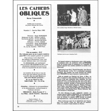 LES CAHIERS OBLIQUES |Premier Numéro