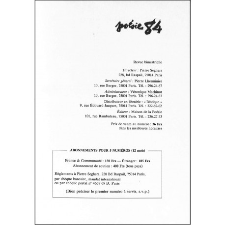 Poésie 84 |Premier Numéro