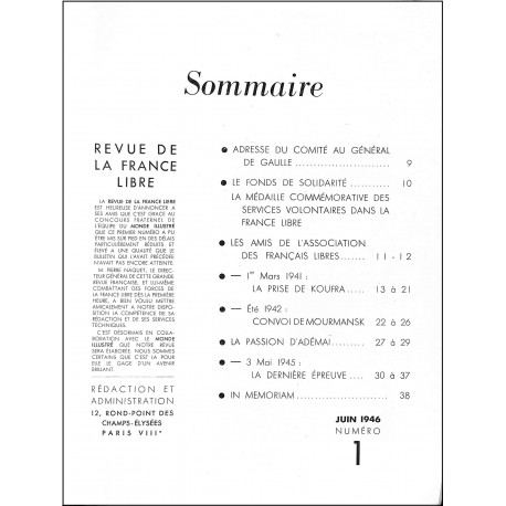 REVUE DE LA FRANCE LIBRE |Premier Numéro