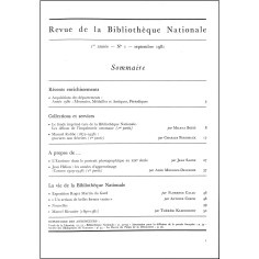 REVUE DE LA BIBLIOTHÈQUE NATIONALE |Premier Numéro 2