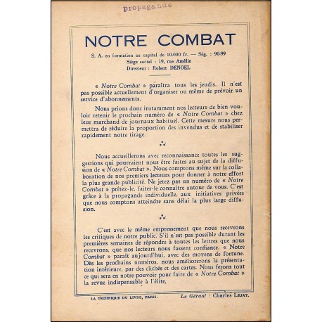 NOTRE COMBAT |Premier Numéro