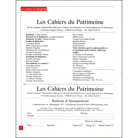 Les Cahiers du Patrimoine |Premier Numéro